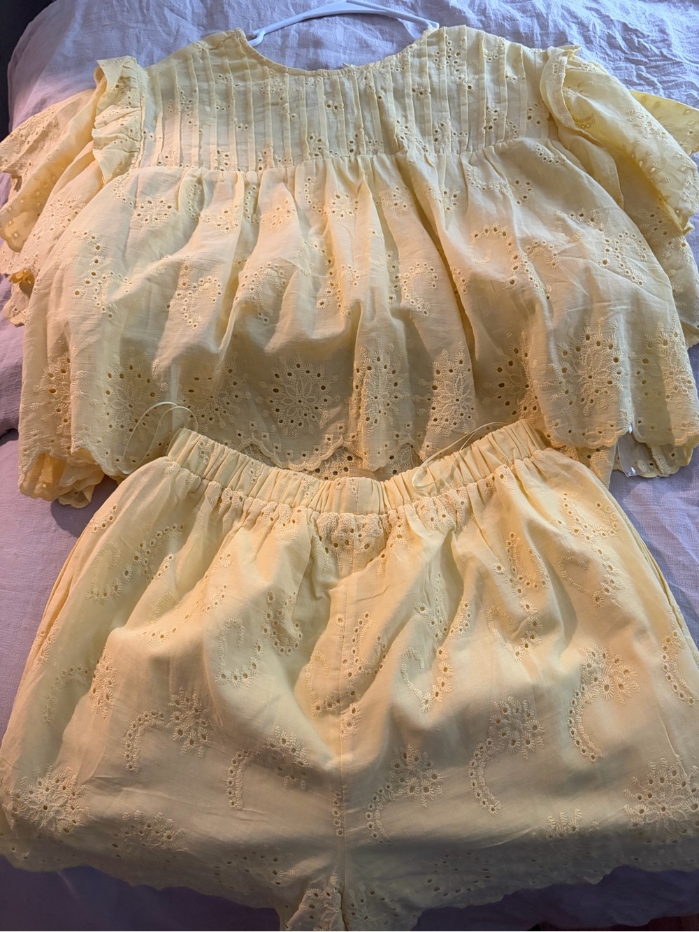 TALULAH Pale Yellow Eyelet Short Set